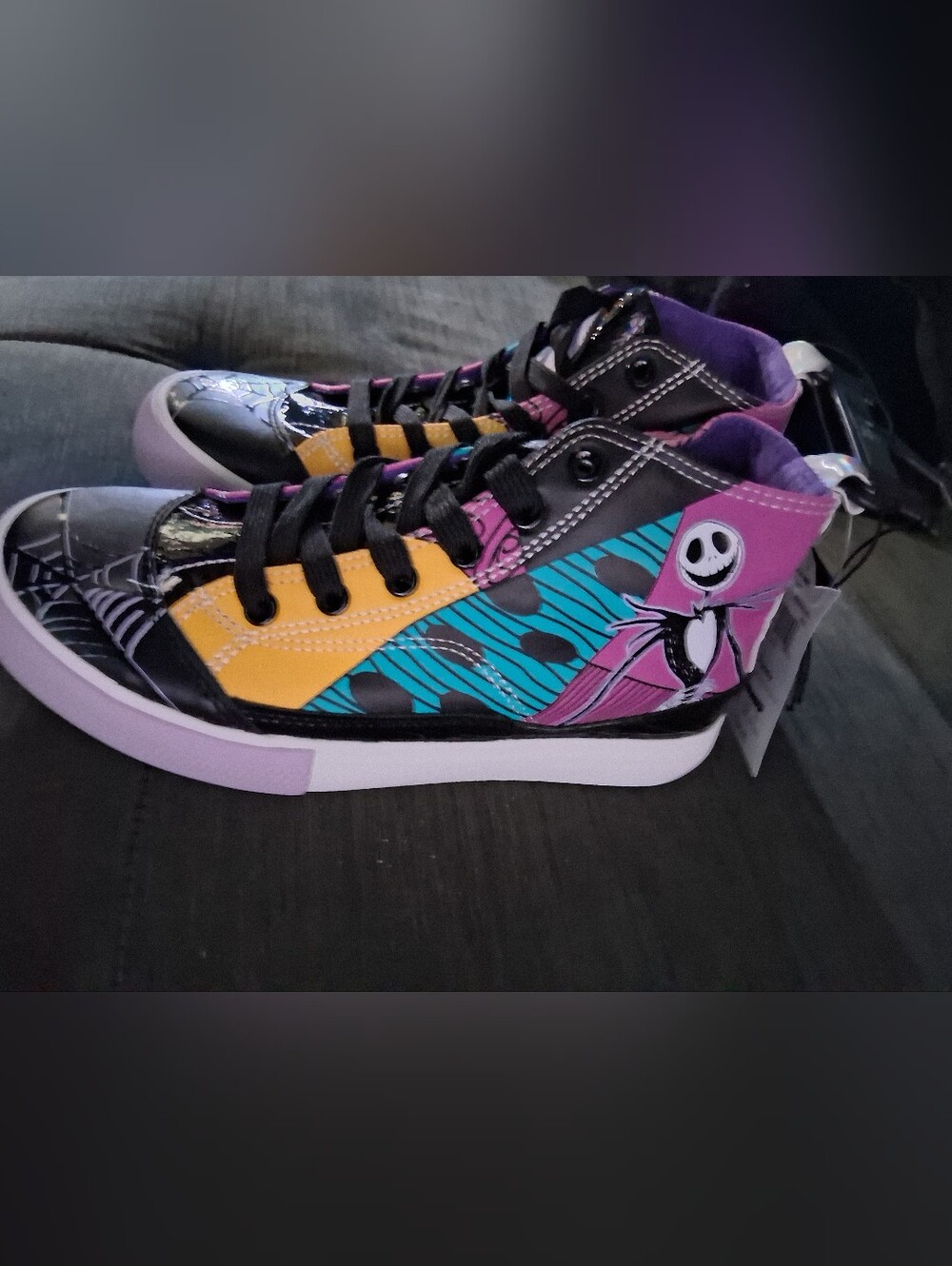 Themed High-Top Sneakers in Purple, Yellow & Teal